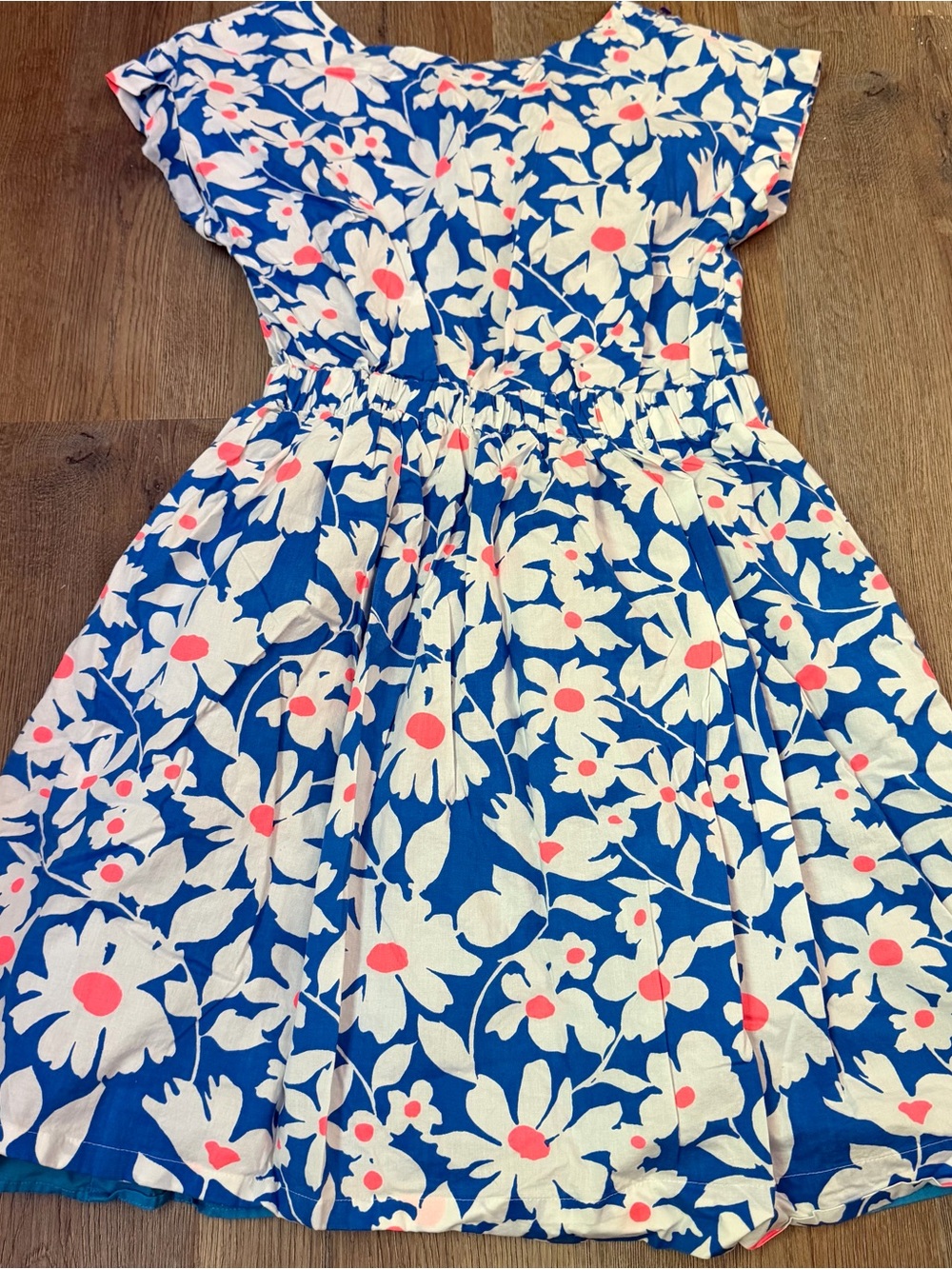 Crewcuts Blue Floral Cotton Dress with Coral Accents